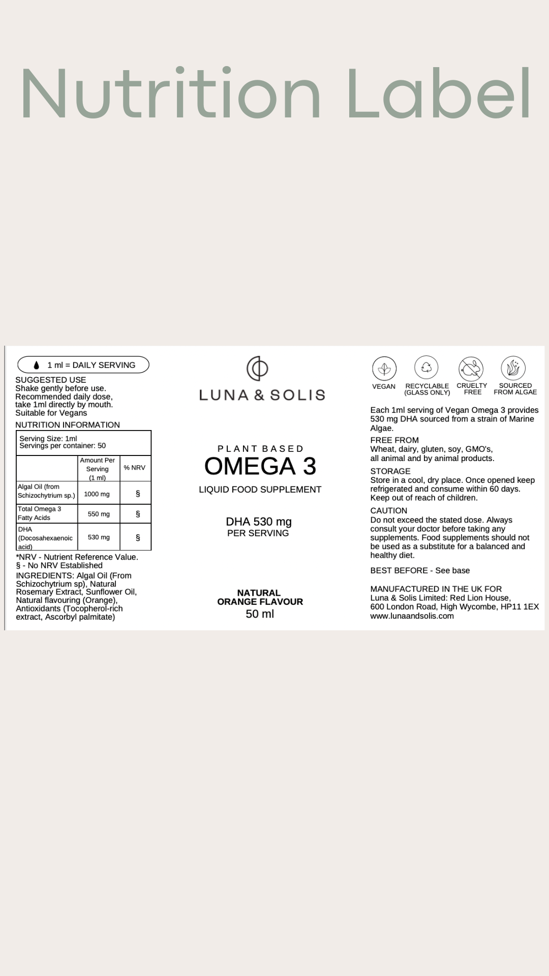 Omega 3 DHA Liquid Drops - Vegan